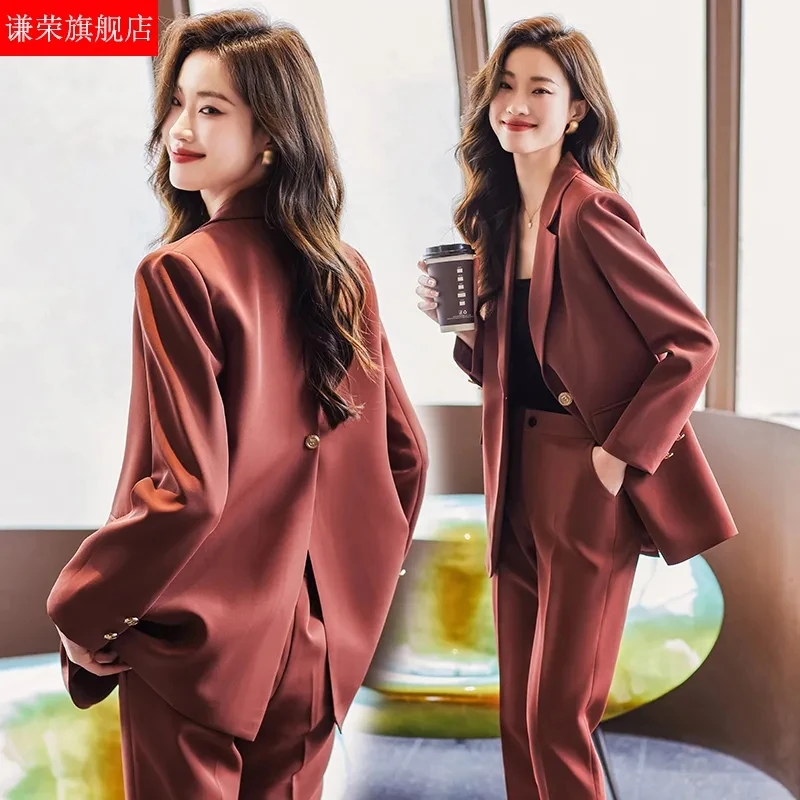 Brick Red Blazer Jacket Woman 2023 Spring and Autumn New Fashion Slim Temperament Behind The Split Suit Goddess Fan Suit Female