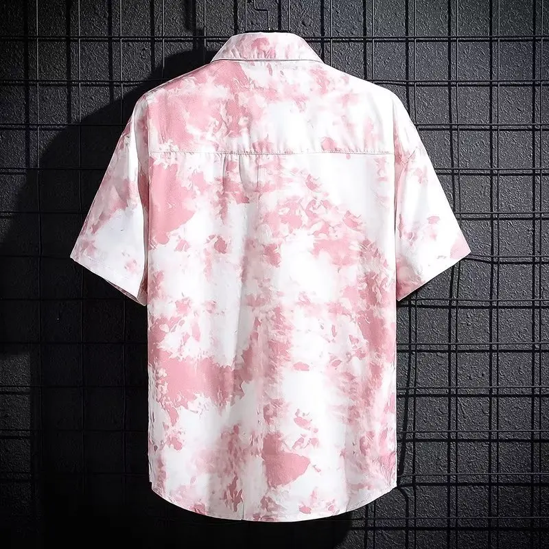 Hong Kong Fashion Style Loose short Sleeve floral shirt men's Hawaiian  beach shirt Japanese ins Turn-down Collar Tops For Men