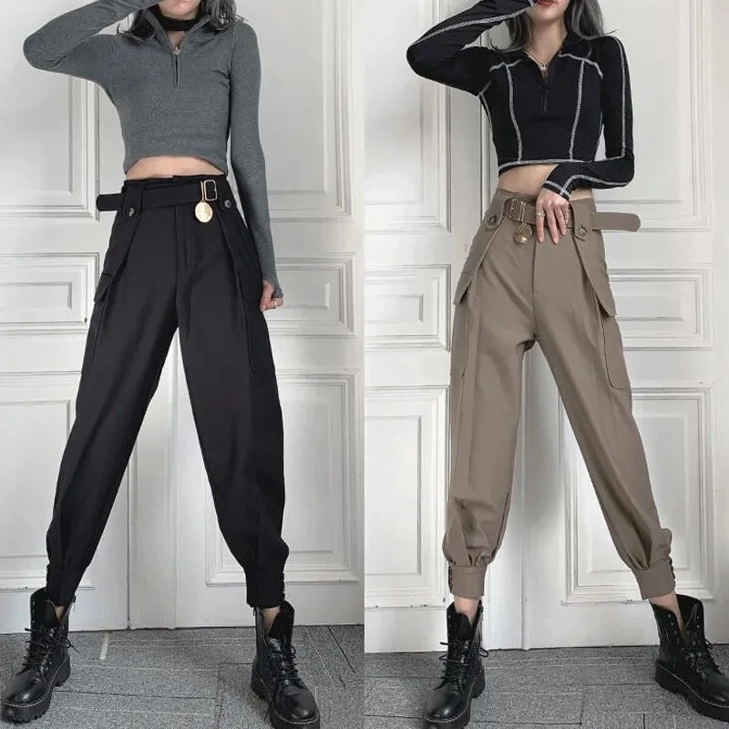 Thin / Add Velvet Workwear Pants For Women Spring Autumn Korean Loose Trend Harun Pants Winter High Waist Cargo Trousers S-5XL