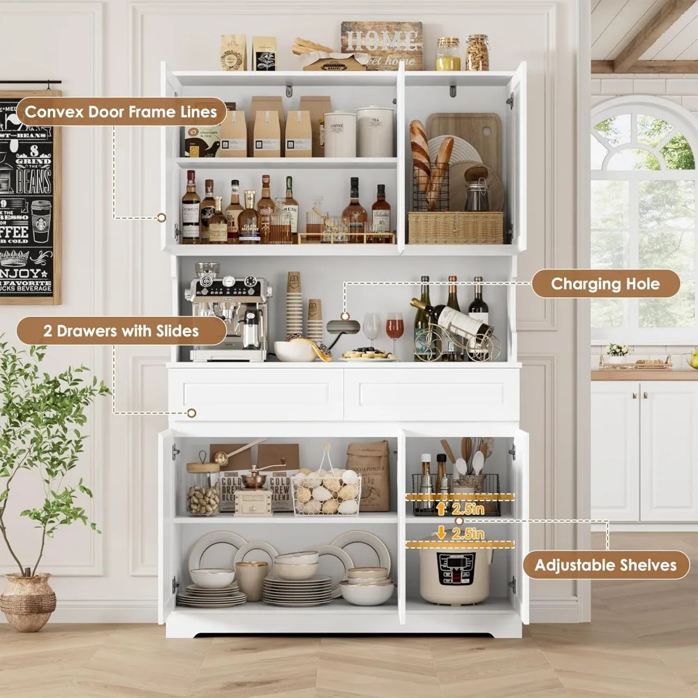 FACBOTALL 74 خزانة مخزن، خزانة مطبخ طويلة مع 6 أبواب ودرجين، خزانة مطبخ مع سطح واسع، حديثة #4