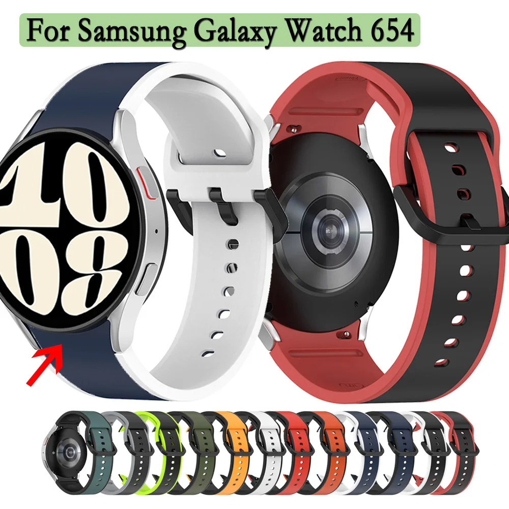 20mm Strap For Samsung Galaxy Watch 6/5/5pro/4 High Quality Silicone Watchband With Black Buckle Double Colors Wristband