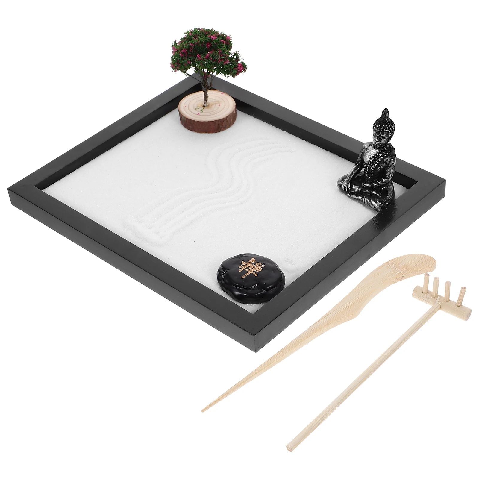 1 Juego de Kit de jardín Zen, adorno de escritorio con tema de Buda, decoración de caja de arena para jardín, Micro paisaje, oficina, hogar, artículos de arena
