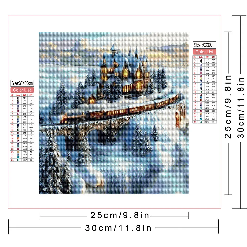 AZQSD Diamond Mosaic Train Landscape Resin Square Drill 5d Diy Diamond Painting Winter Snow Decor For Home Handmade