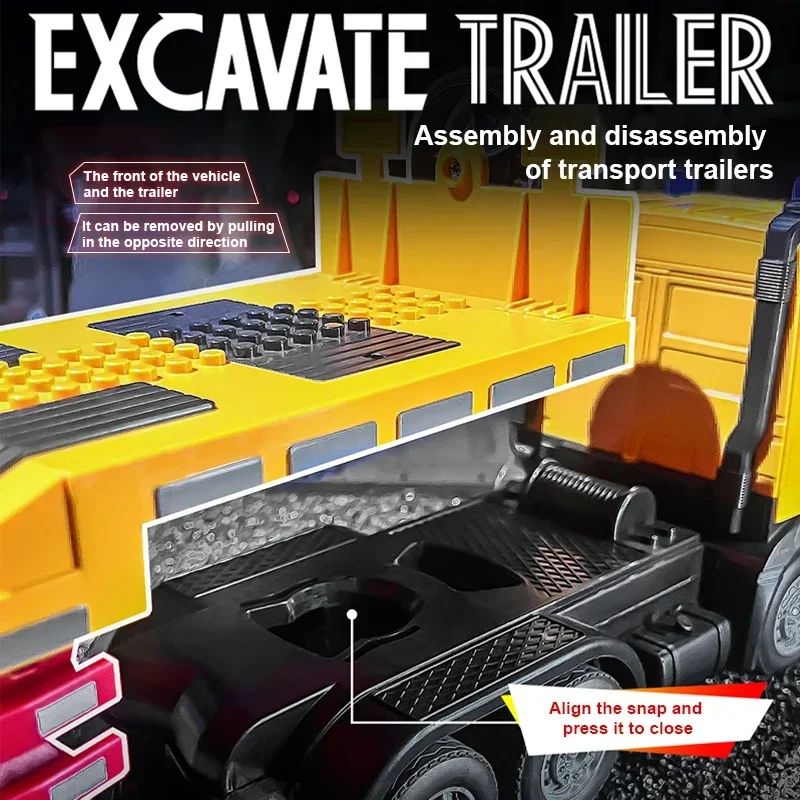 1:12 11CH Rc Excavator Truck Flat Trucks Engineer Vehicle 2.4G Remote Control Car Radio Controlled Trailer Toys for Boys Gifts