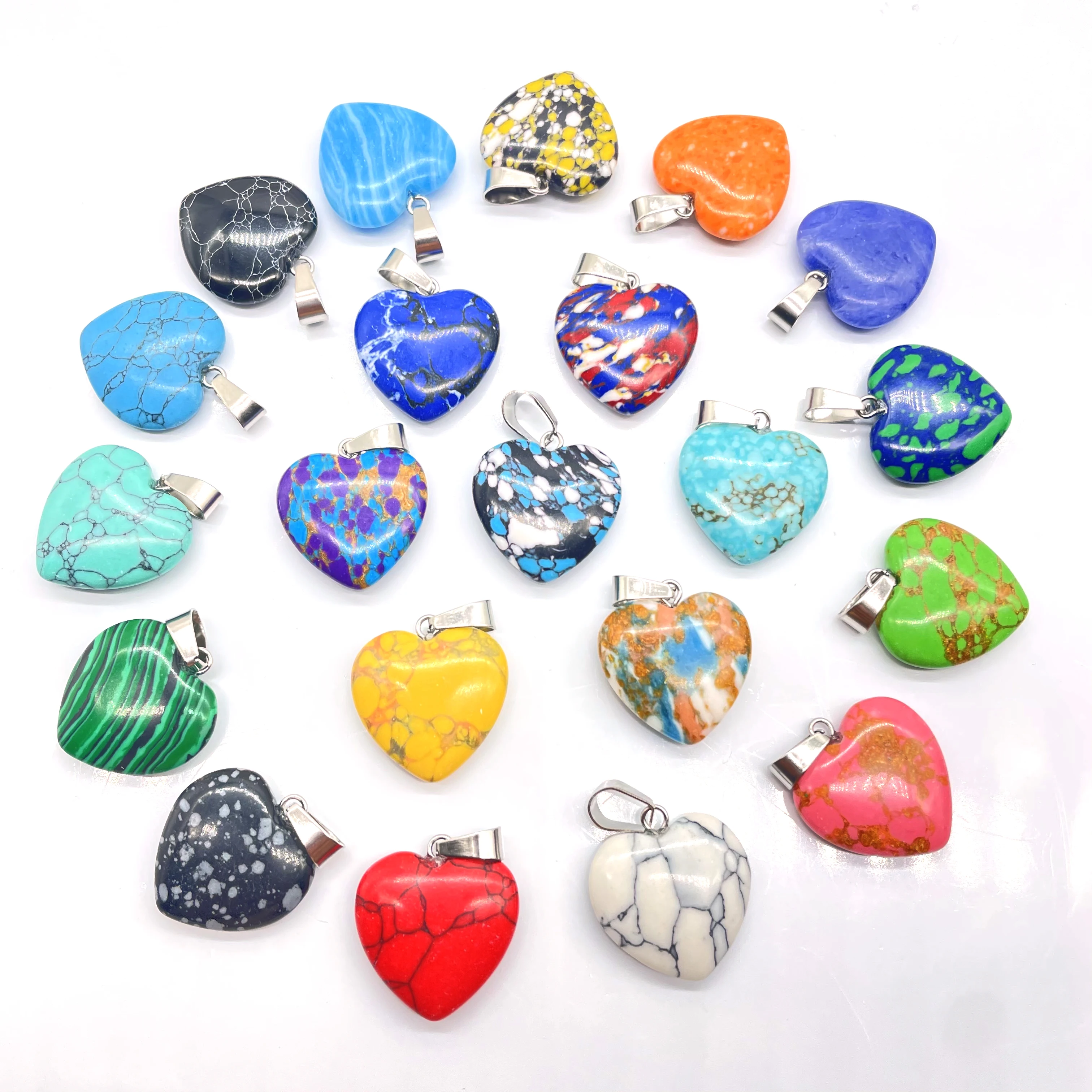 Natural stone 20mm heart Quartz Crystal tiger eye Mix agate stone pendants for Charm DIY jewelry making necklace Accessories12pc