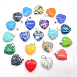 Natural stone 20mm heart Quartz Crystal tiger eye Mix agate stone pendants for Charm DIY jewelry making necklace Accessories12pc