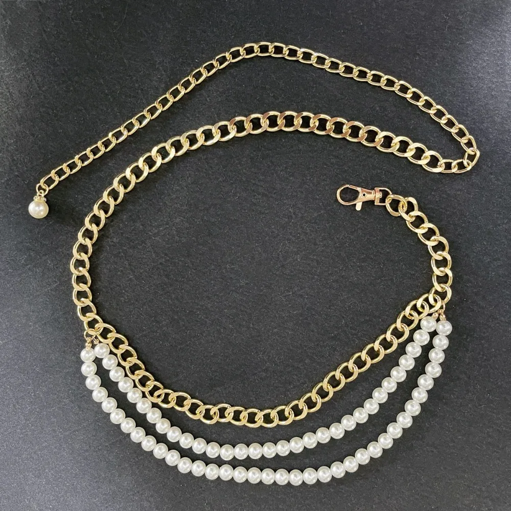 Fashion Elegant Multilayer Pearl Belt Versatile Waist Accessory Waist Chain Boho Pearls Splicing Belt for Women
