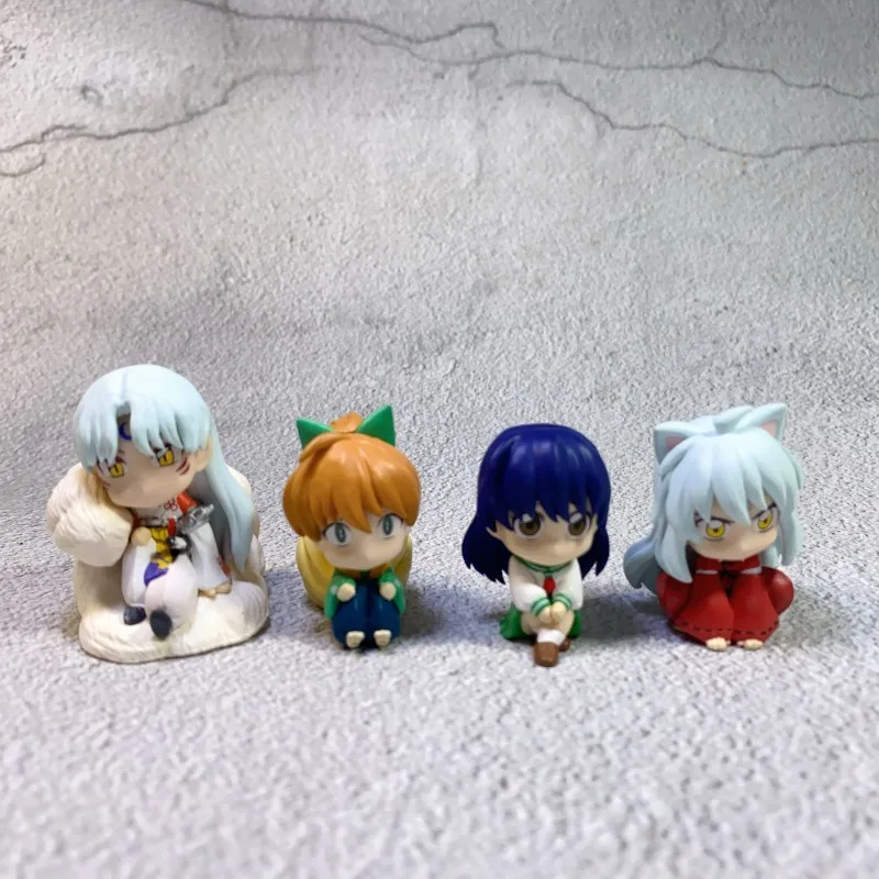 Set de Figuras Sentadas de Inuyasha Machiawase de Bandai, Mini Figura de Higurashi Kagome Miroku, Versión Q, Linda Figura Coleccionable de Anime para Decoración de Escritorio