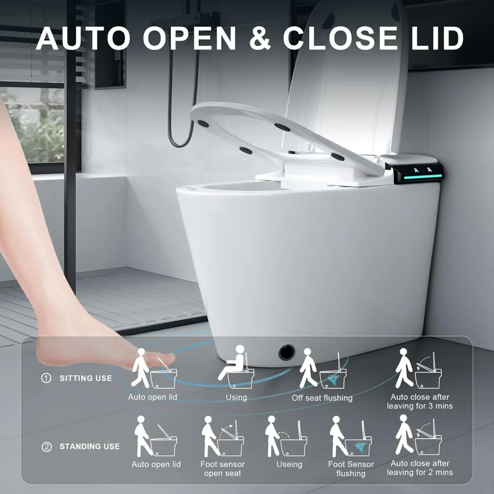 Smart Toilet Auto Open/Close with Heated Seat, Washing and Dryer, Smart Toilets for Bathroom with User Habit Setting and Touch