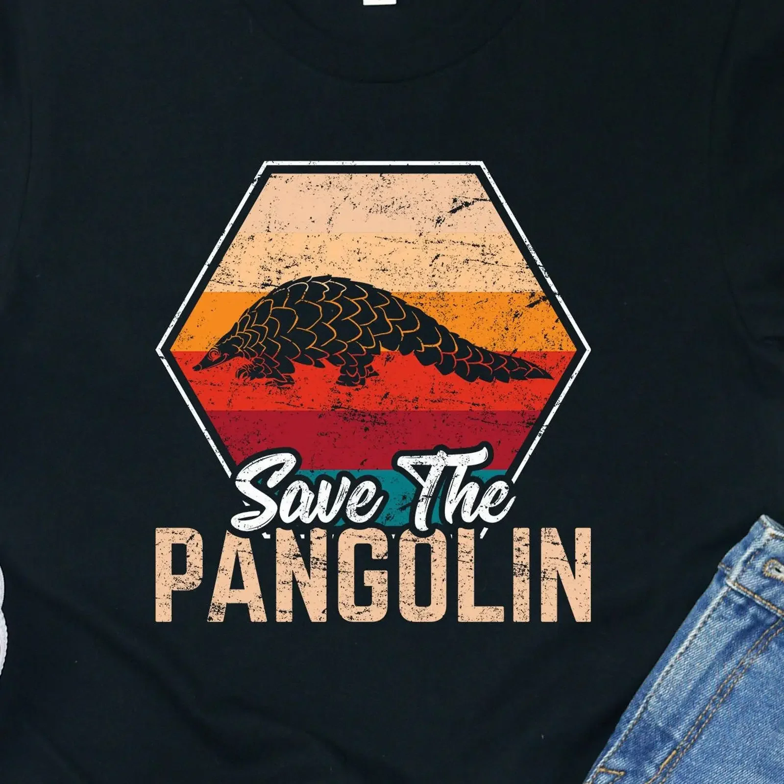 Save The Pangolin T Shirt Endangered Animal vintage Washed Top For Everyday Wear Unisex graphic Casual Soft streetwear