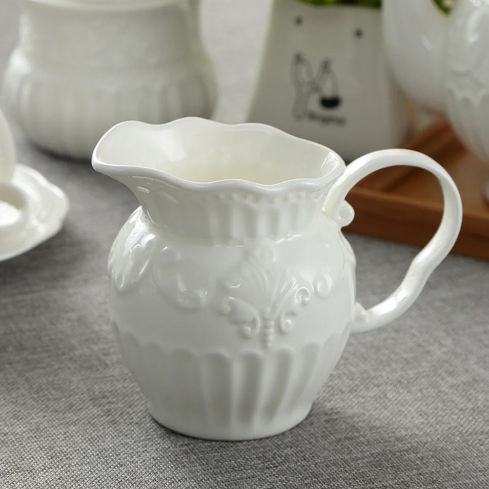 

Ceramic Milk Pitcher With Pour Spout, Premium Coffee Art Jug For Home Cafe Restaurant, Floating Relief Decor Milk Pot,