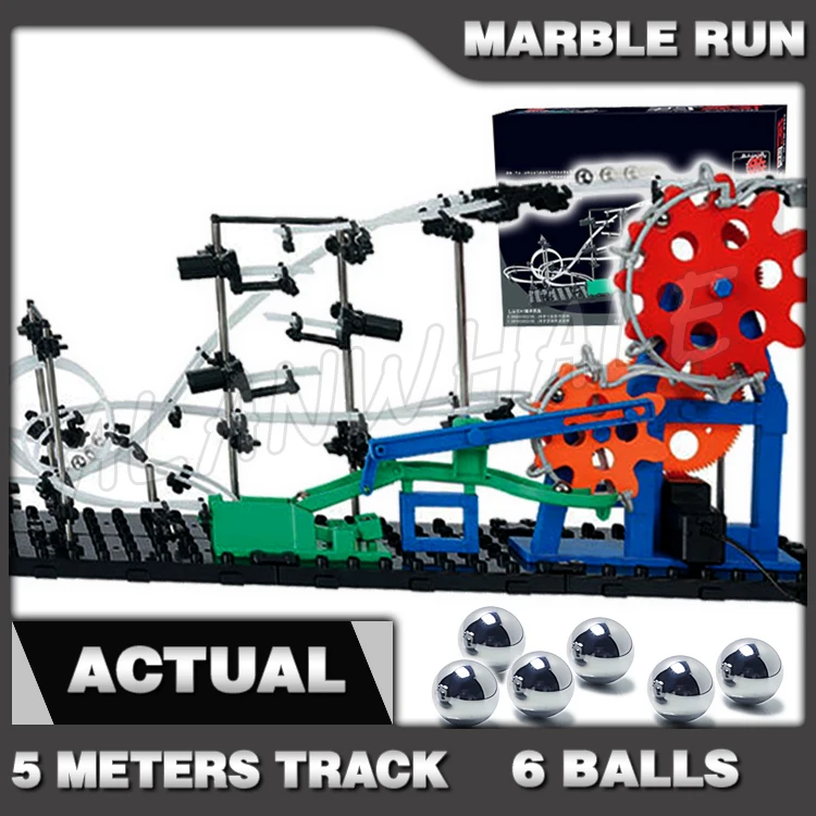 560cm Rail Marble Run Gear Drive Stairs Maze Race Roller Coaster Electric Model Building Kits Toys Rolling Steel ball Sculpture