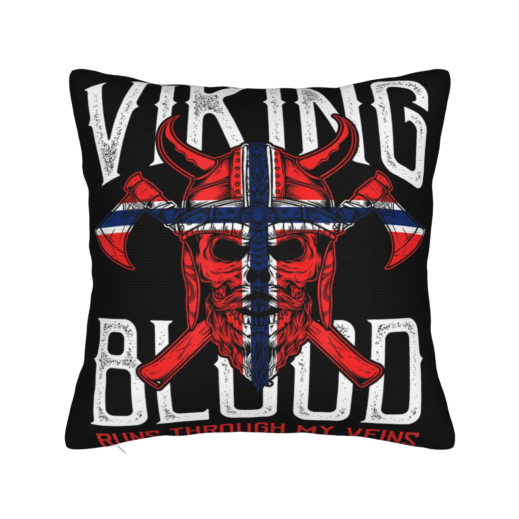 Vikinges Blood Skull Norwegian Flag Pride Norway Pillow Case Vintage Pillow Cover Design Pillowcases For Sofa Bedroom Home Decor