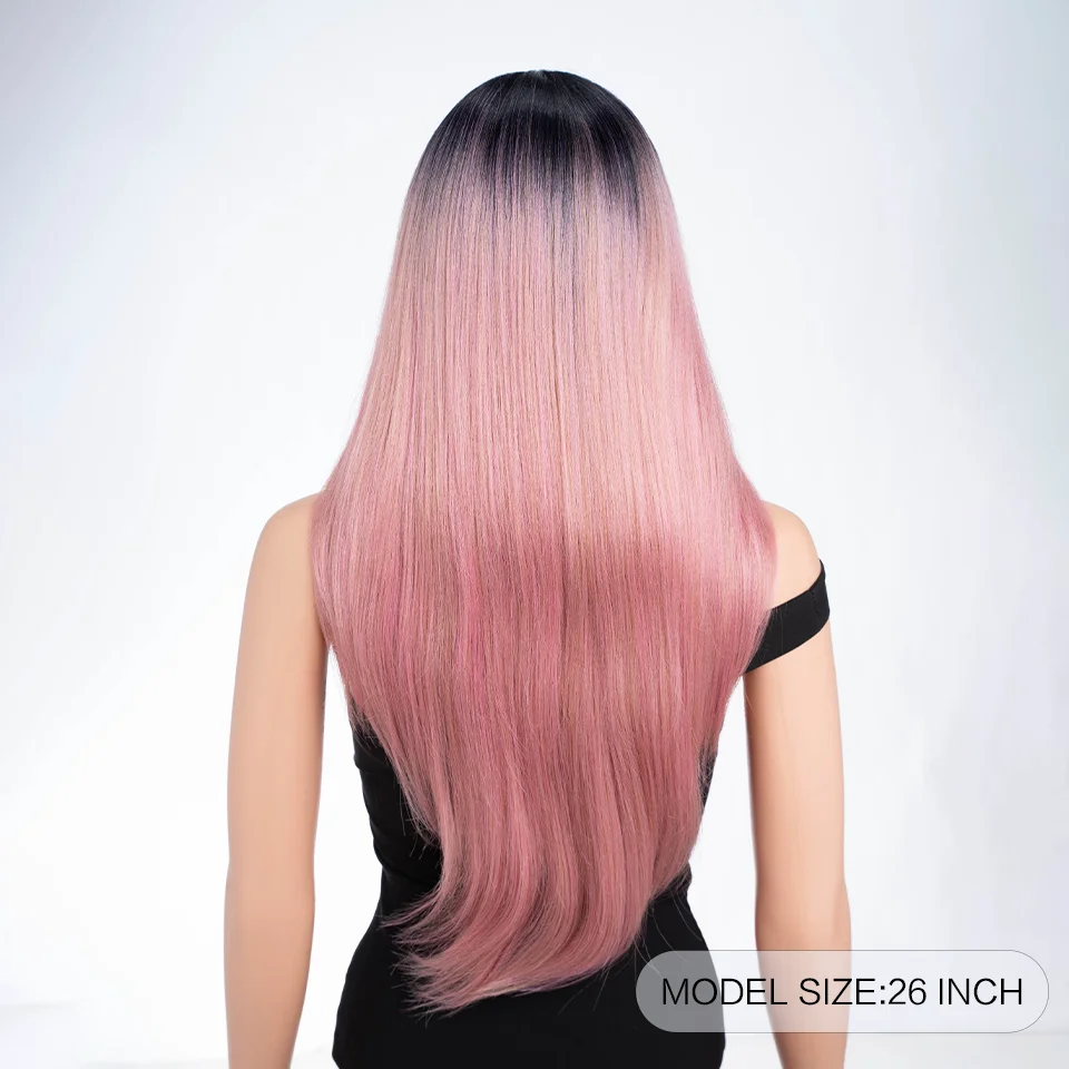 Synthetic Lace Wig Straight Lace Front Wigs 26 inch Ombre Blonde Pink Wigs For Women Cosplay Daily Wigs Heat Resistant Fibre
