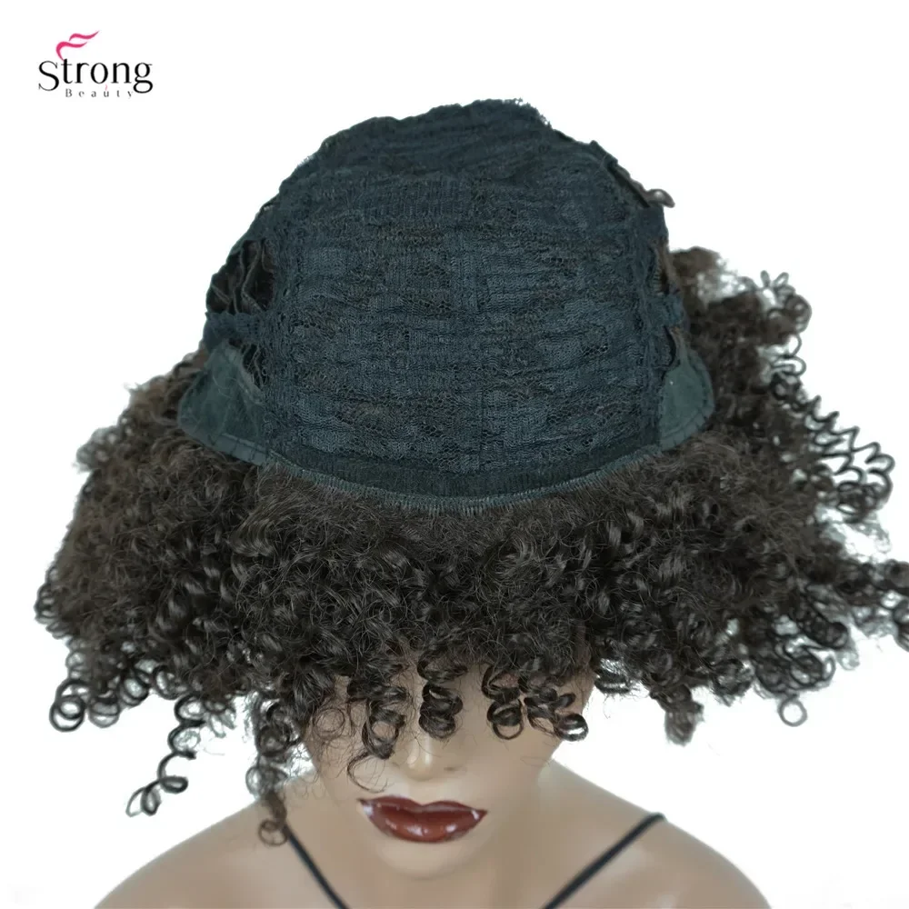 StrongBeauty Afro Kinky Curly Short Wig Hair Dark brown Synthetic Wigs For Woman