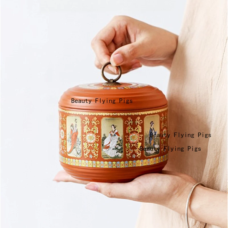 1 قطعة أربعة جميلة الأرجواني الطين الشاي الجرار المنزلية الشاي تخزين جرة مختومة Pu Erh الشاي يمكن صندوق مسحوق القهوة النمط الصيني