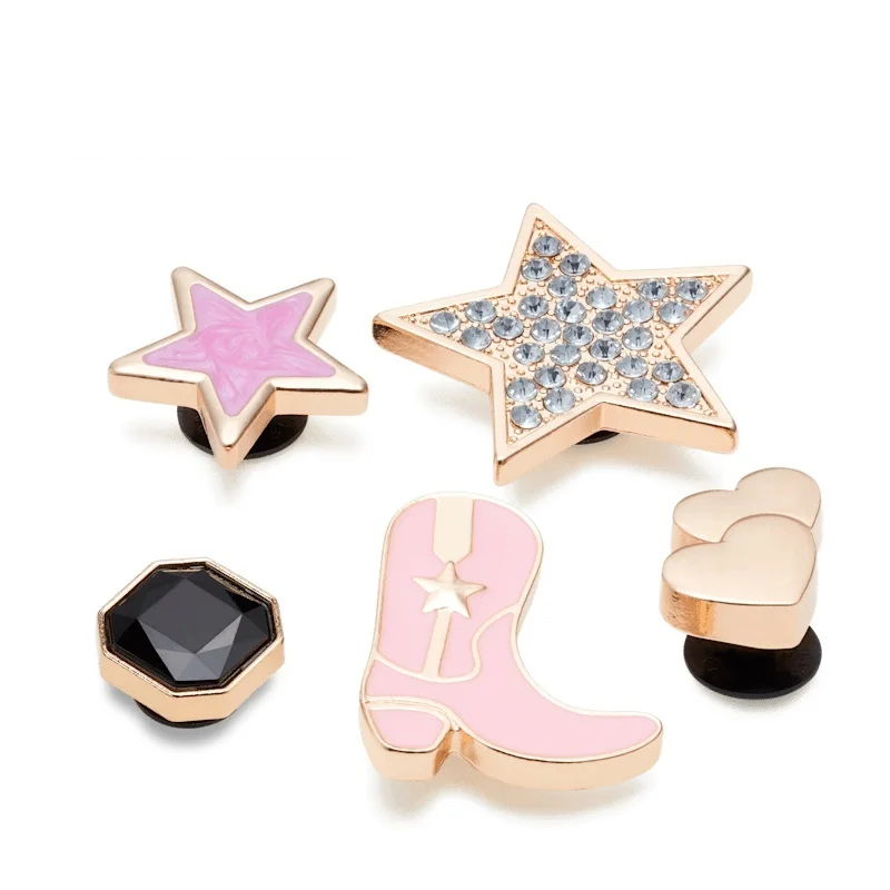 

Chic Cowgirl 5 Pack Metal Shoe Charms Pink Girl Set Fashion Decorations for Cross Shoes