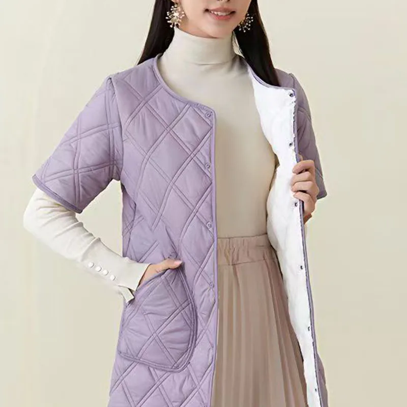 

Mid Length Lightweight Cotton Vest Women Autumn Winter Down Cotton Coat Half Sleeved Windproof Warm Inner Lning Cotton Coat