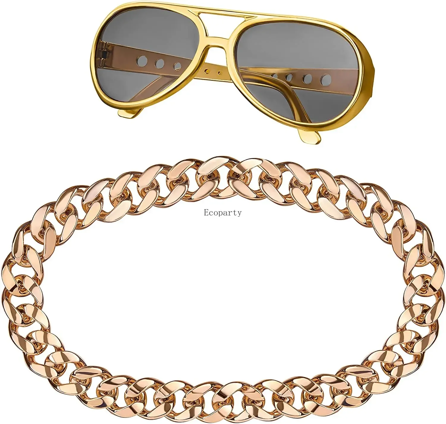 Impreza Halloweenowa, fantazyjny zestaw z lat 80., 2 sztuki: wyrazisty łańcuch gangsterski i okulary złote, śmieszny kostium, akcesoria z brzydkiego smaku, akcesoria anime.