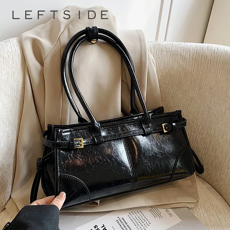 

LEFTSIDE PU Leather Underarm Bags Lady Shoulder Bag for Women 2024 Winter New Fashion Y2K Tote Bags Retro Handbags and Purses