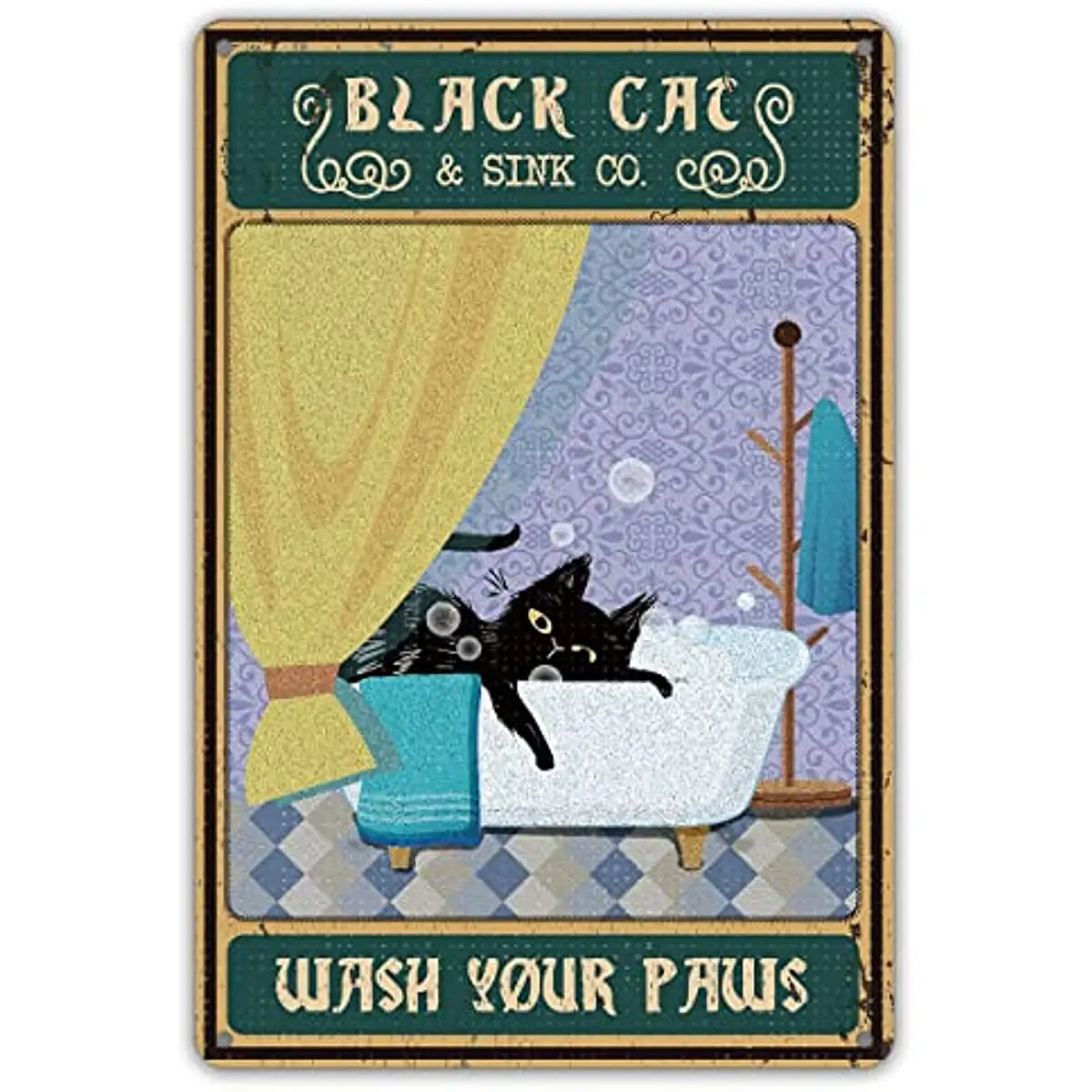 

Black Cat Sink Co Wash Your Paws Metal Tin Sign Wall Art Decor Retro Bathroom Quote Sign for Home Bathroom Decor Gifts