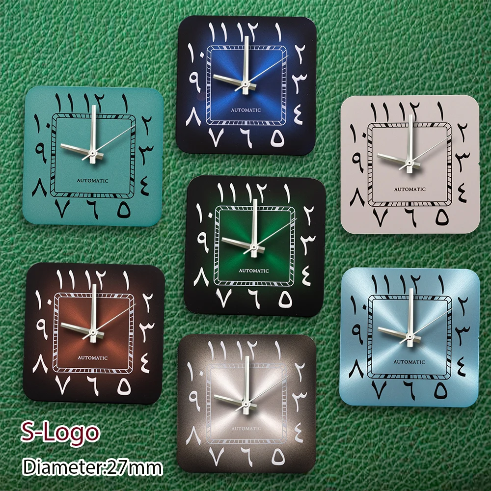

27 мм S логотип квадратный арабский циферблат без календаря без стрелок без светящихся подходит для NH35 аксессуары для модификации часов с механизмом