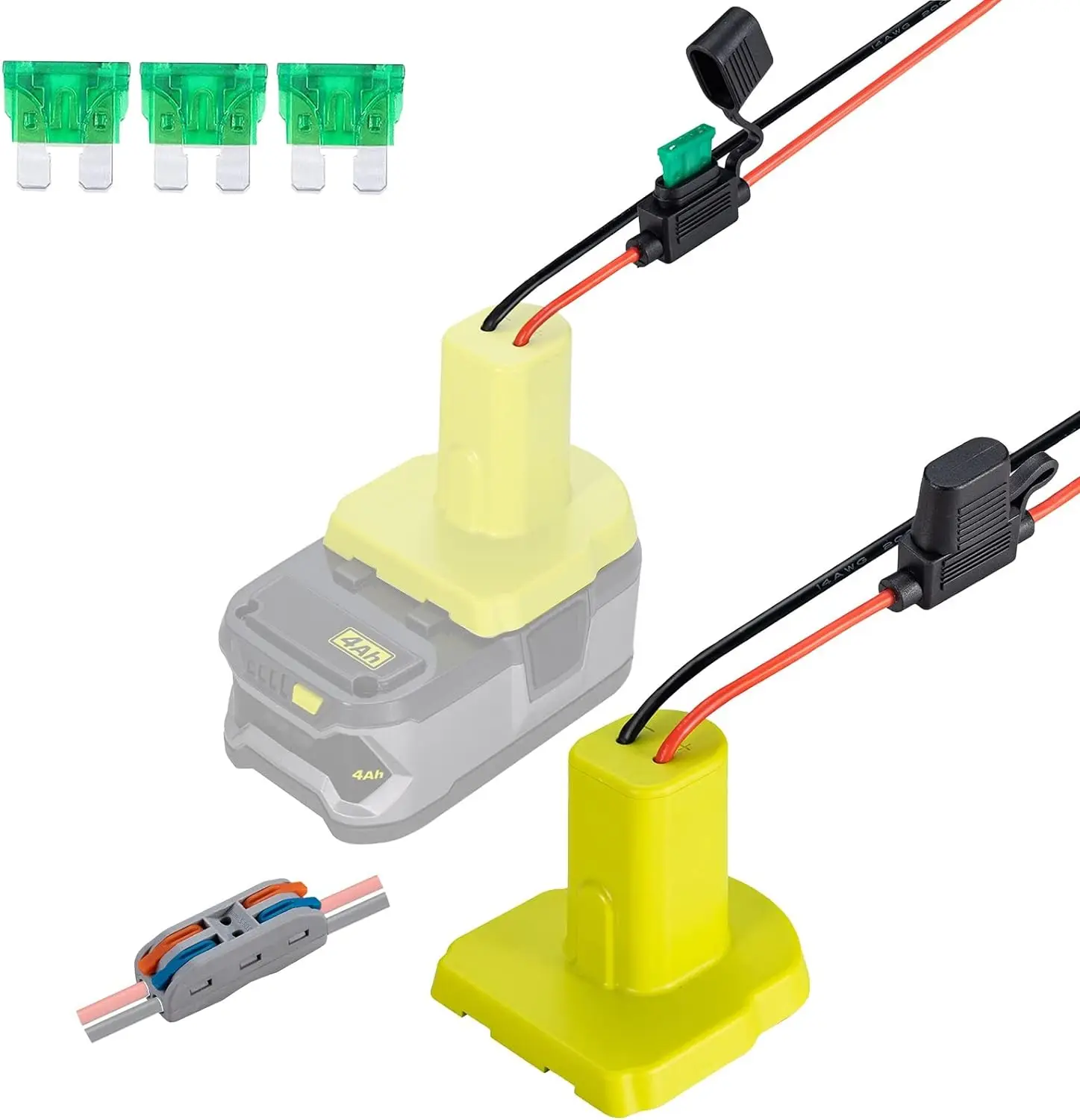 Power Wheel Adapter for Ryobi 18V Battery with Fuses & Wire Terminals, 12AWG Wire Power Connector for DIY Ride On Truck