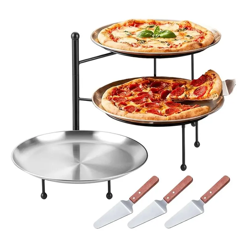 ABGH-Serving Spatula& 3 Wood Handle, Pizza Stand(3-Tier), Pizza Rack(10.2