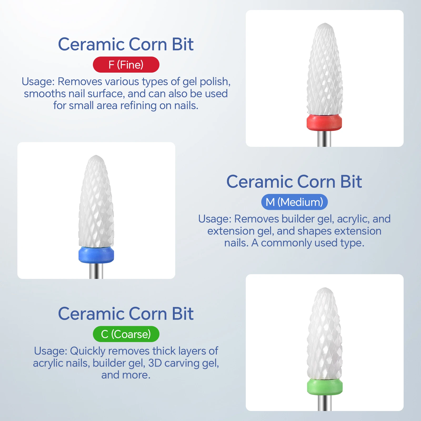 10 stuks keramische nagelboor maïsvorm gel polish remover cutter rode nagelboor cutters set voor manicure elektrische bestanden gereedschap