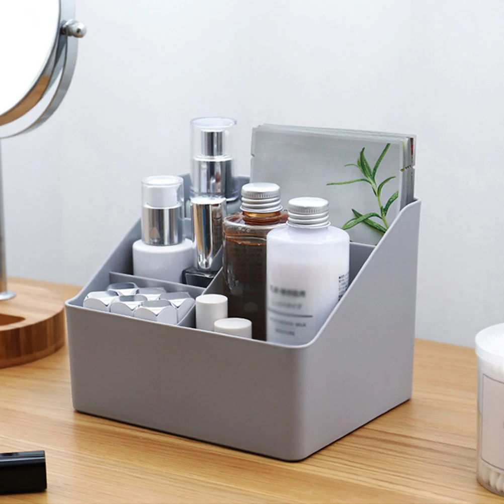 

Grey Plastic Storage Box Organizer Compartments Multifunction Desktop Container Pen Holder School Office Supplies