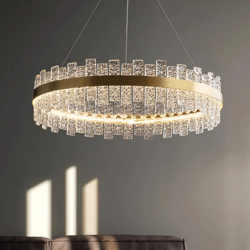 Modern Frosted Glass Crystal Chandelier Restaurant Light Luxury LED Pendant Lamp For Living Dining Bedroom Decoration Lighting