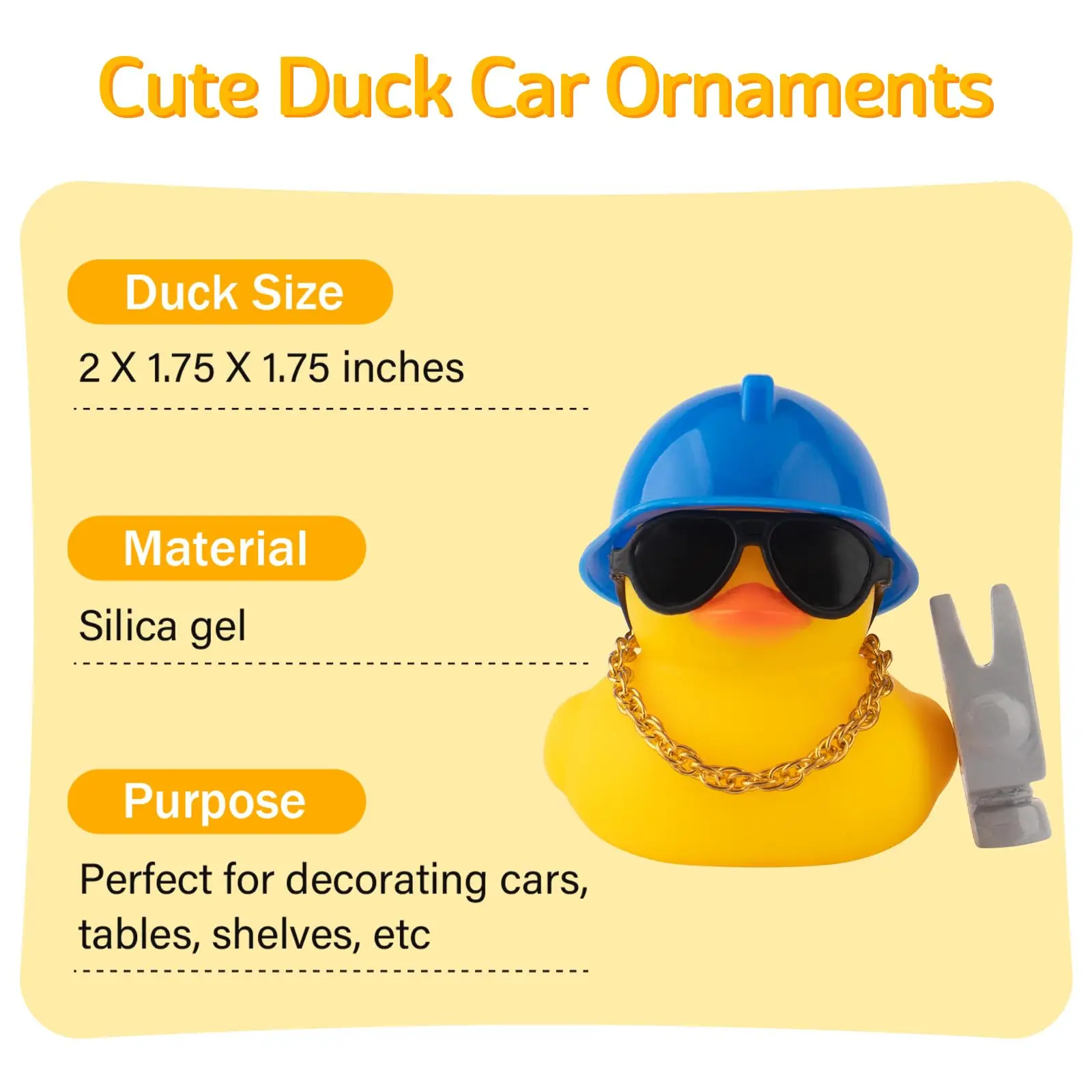 Car Dashboard Decorations Rubber Ducks, Construction Builder Rubber Ducky for Car Ornament Cute Duck with Tool, Hard Hat, Glasse