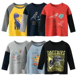 2024 Cartoon Dinosaur Boys Long Sleeve T Shirt For 2-9Years Old Cotton Children Kids Boys Tops Tees T Shirt Spring Autumn Cotton