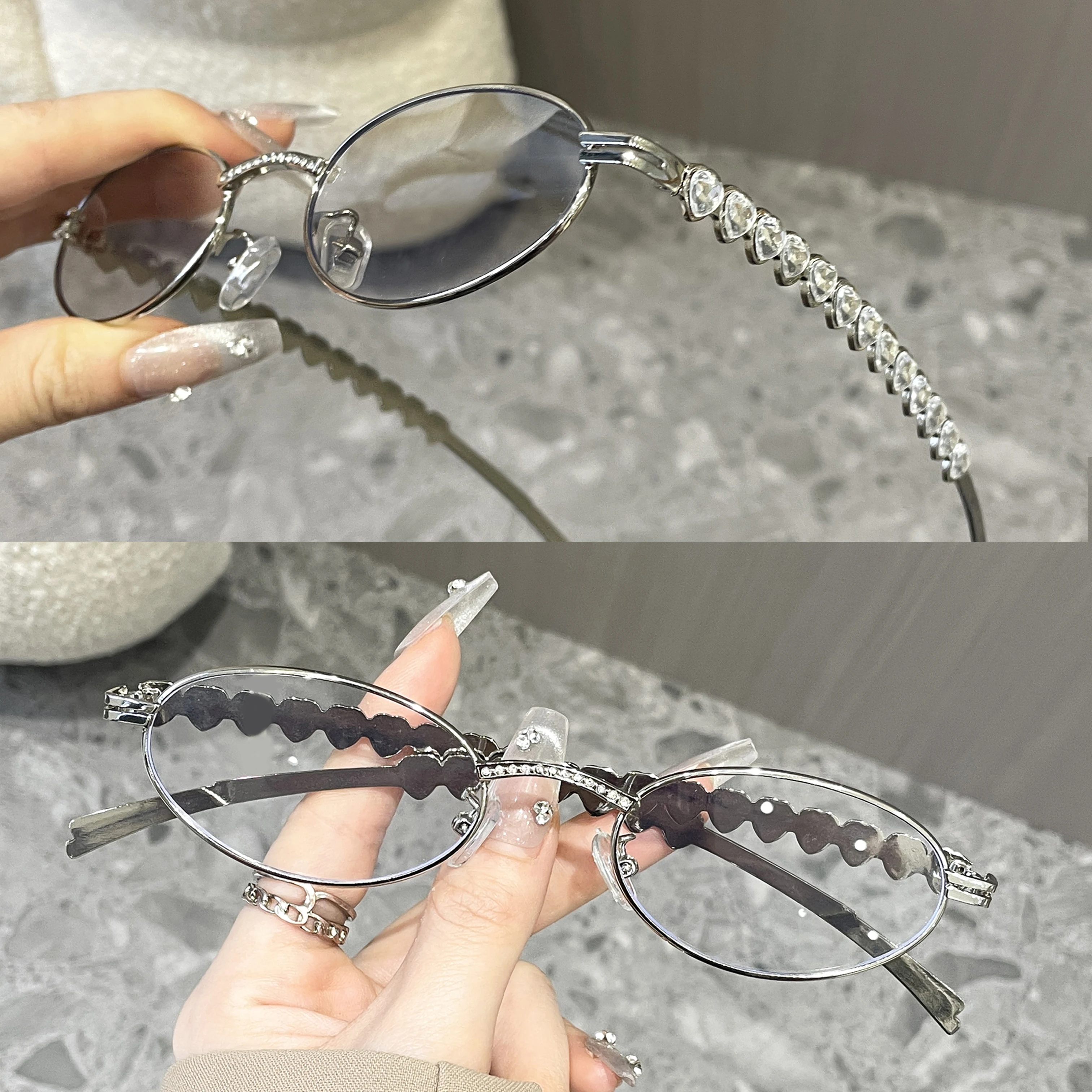 

Women Rhinestone Sunglasses Stylish Oval Sun Glasses Vintage Round Black Shades Men Bling Diamond Glasses Luxury Design Eyewear