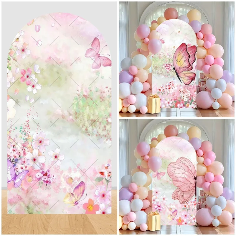 

Girl's Birthday Butterfly Garden Arched Background Baby Shower Wedding Party Decor Photo Photography Background Studio Shppts