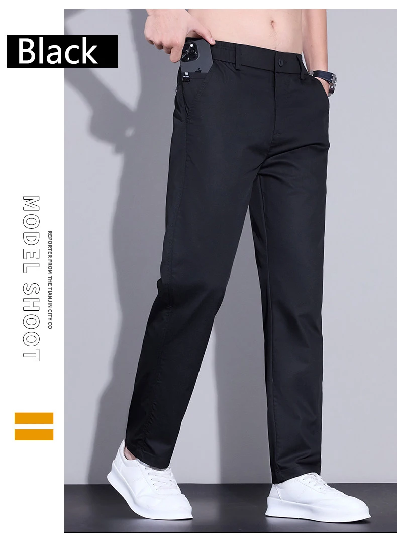 Herren Sommer Eisseide Freizeithose Ultra-Dünn Schnelltrocknend Elastisch Schmal Geschnitten Einfarbig Business Markenkleidung Hose – Detail 11