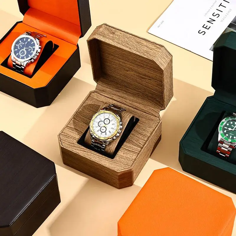 1szt Premium PU Pudełko do przechowywania zegarków Pojedyncze pudełko na zegarek Odporne na wstrząsy i pyłoszczelne Mężczyźni Kobiety Unisex Prezent Uchwyt na zegarek na rękę