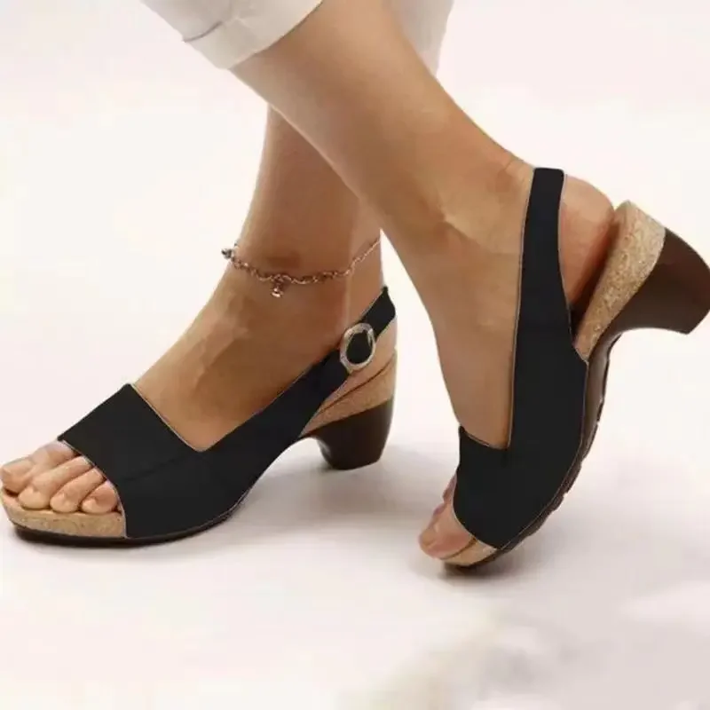 

Women's Roman Sandals 2024 Summer New Buckle Retro Beach Fish Mouth Shoes Casual Non-Slip Open Toe Women Sandals Plus Size 35~43