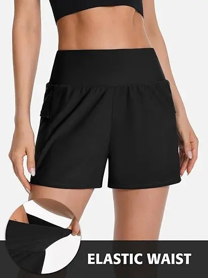 Anfilia Women Swim Shorts Quick Dry Swim Trunk 2 Hidden Pockets Swim Bottom with Built in Brief image 5