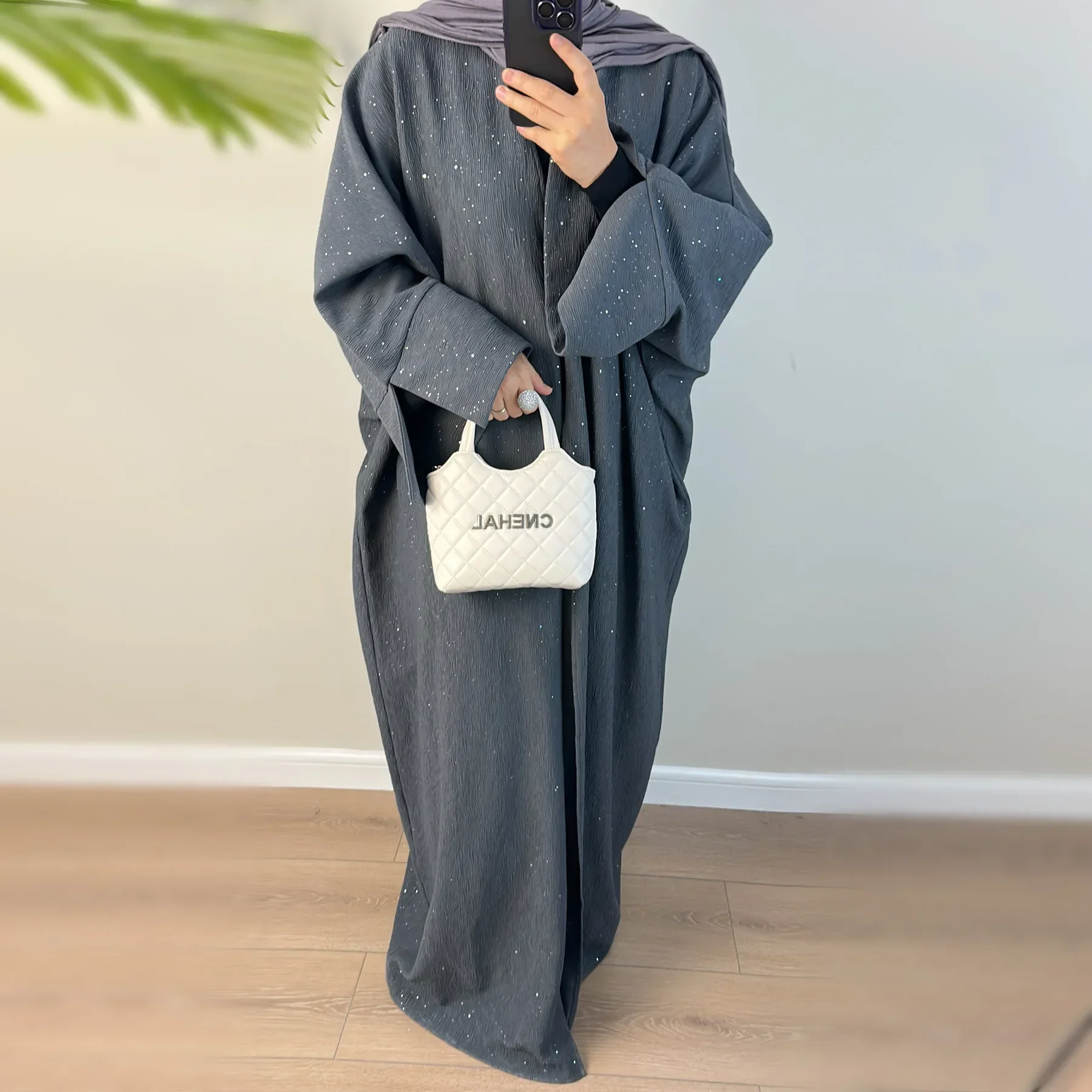 Winter Abaya Kimono with Shining Powder Thicken Plain Abayas for Women Dubai Hijab Dress Eid Autumn Islamic Clothing Kaftan Robe