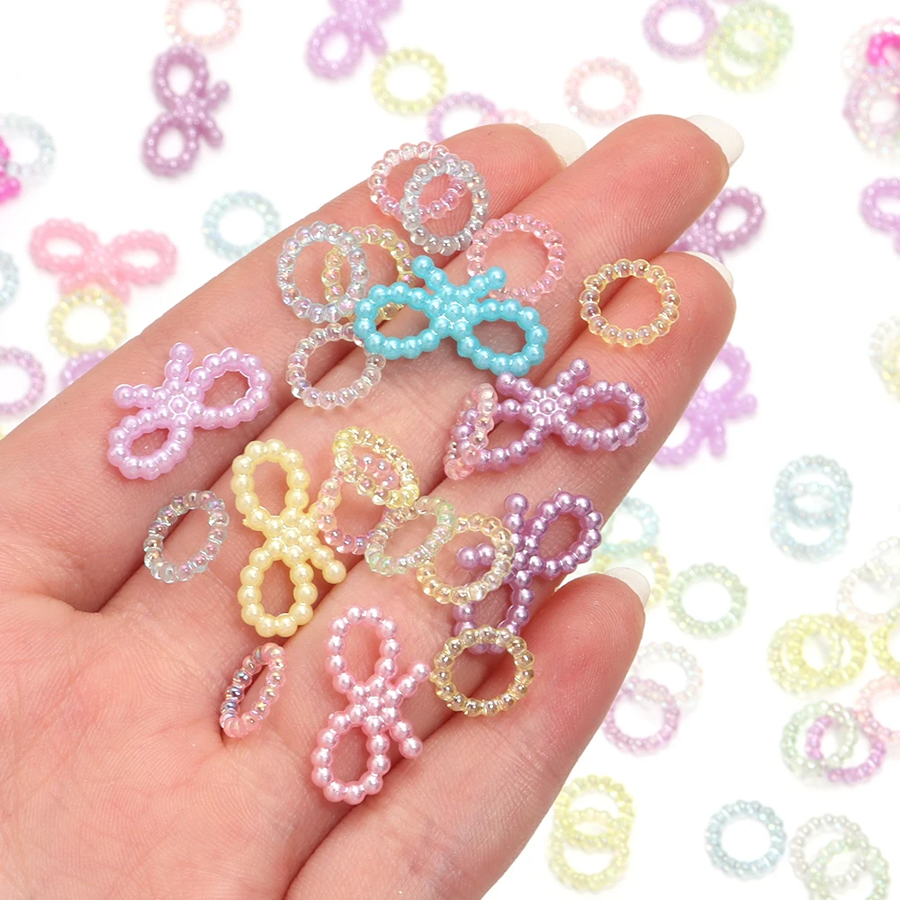 100-200pcs Candy Color Acrylic Beads Mixed Color ABS Imitation Pearl Circle Bow Loose Beads For DIY Necklace Headwear Decoration