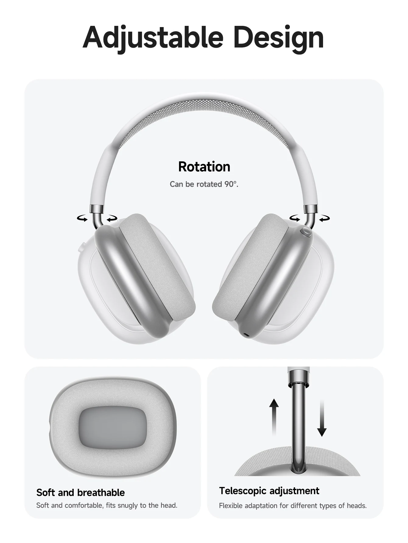 HOCO W68 ANC Geräuschunterdrückende Bluetooth 6.0 Kopfhörer Kabellose Headsets mit App-Steuerungsfunktion und Mikrofon für Telefonanrufe – Detail 7
