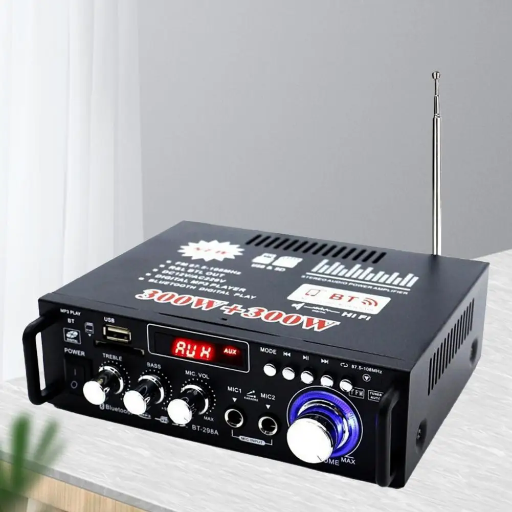 BT-298A Amplificador De Potência Profissional, Bluetooth 5.0, Fino Acabamento Prático, Display De Cristal Líquido