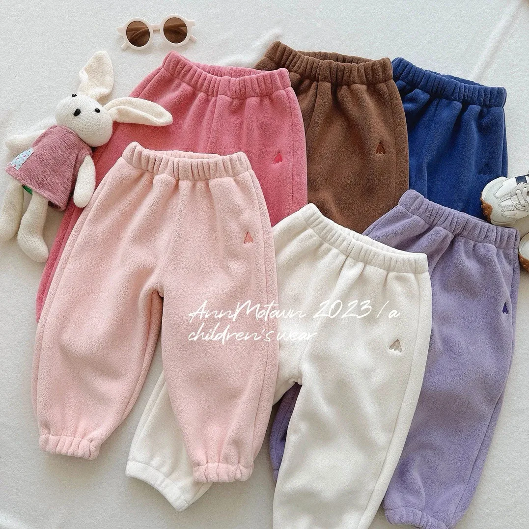 Autumn Winter Children Girls 2PCS Clothes Set Polar Fleece Zipper High Neck Jacket Solid Casual Pants Suit Toddler Girls Outfit