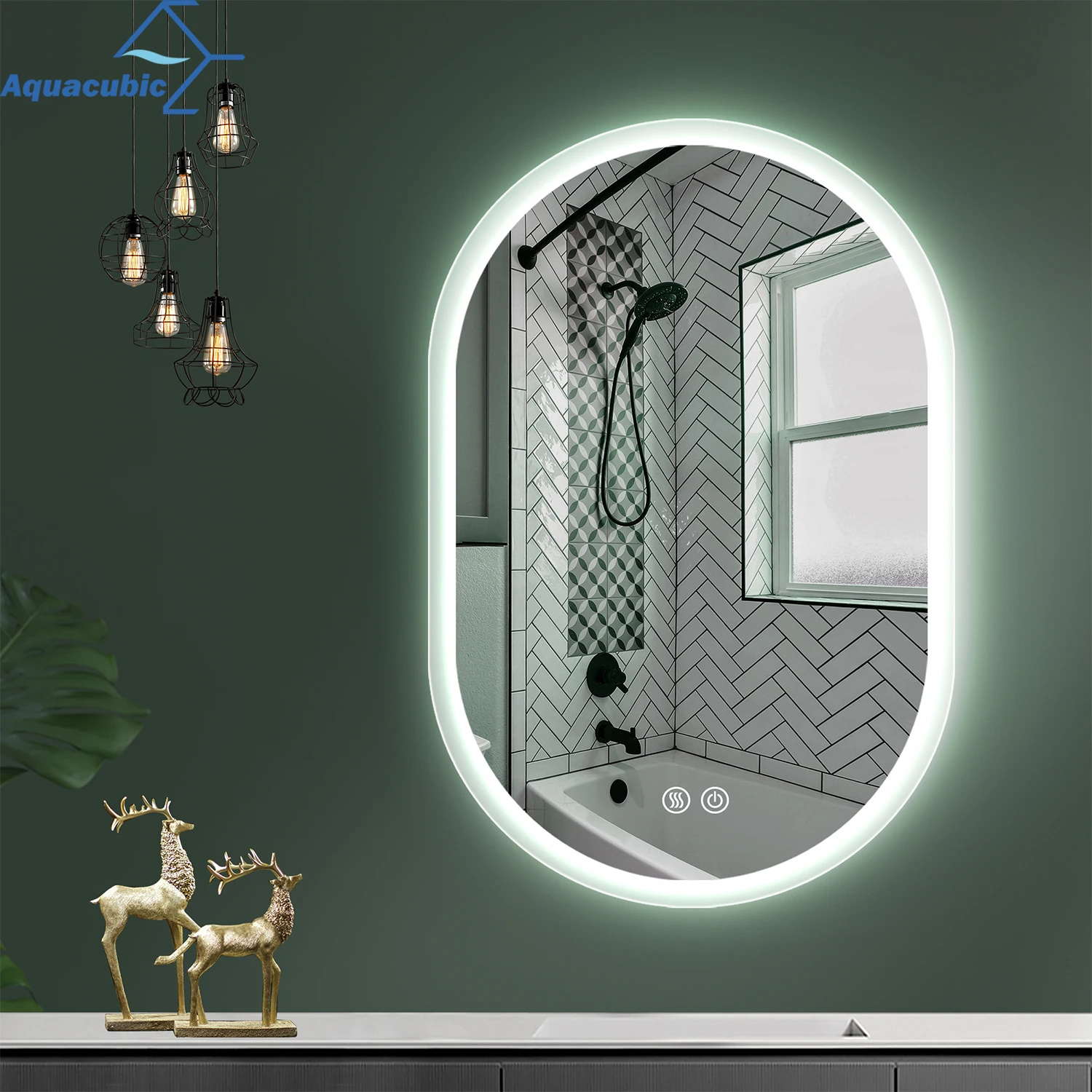 Ready to Ship 32X24 Inch Bathroom Mirror with Lights Anti Fog Dimmable LED Mirror Frameless Oval Smart Vanity LED Mirror