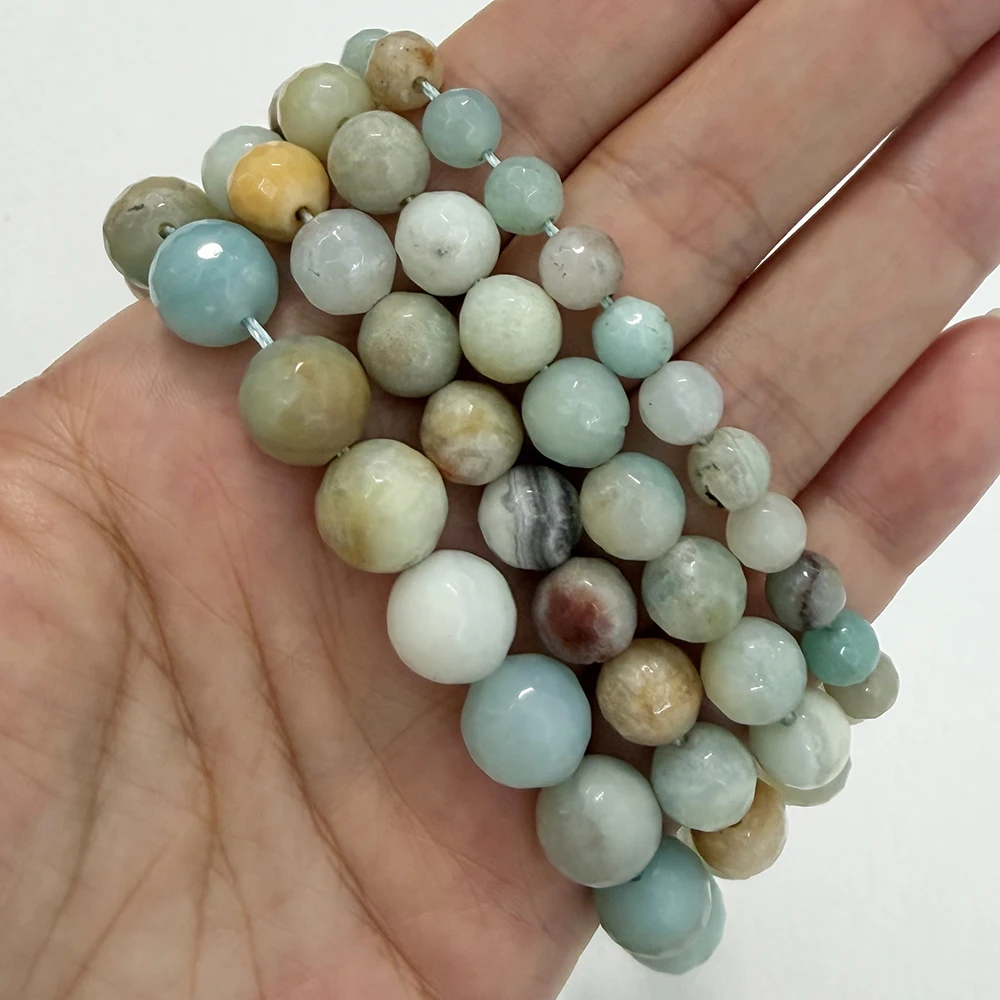 Natural Stone Faceted Mixed Amazonite Round Loose Beads 15
