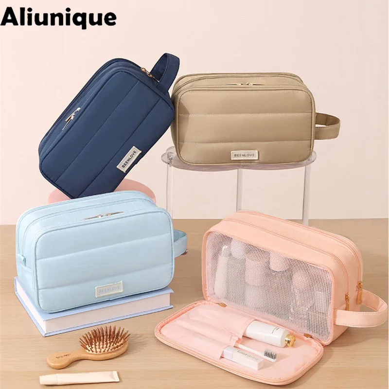 Fashion Large Capacity Toiletry Bag 3-Layers Portable Makeup Bag Durable Dry-wet Separation Cosmetic Organizer Wash Pouch