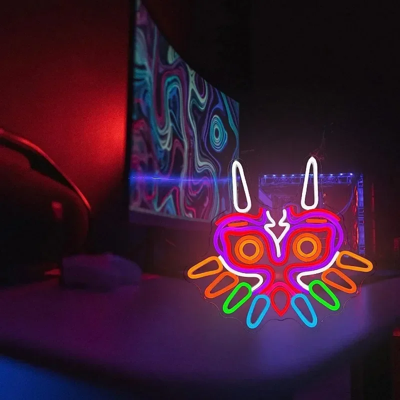 Imagem -06 - Ggk Majoras Mask Led Sign Loz Sinal de Néon para Decoração de Parede de Quarto Presente de Jogador Máscara Zelda Decoração de Sala de Jogos Luz de Néon Led para Fãs de Zelda