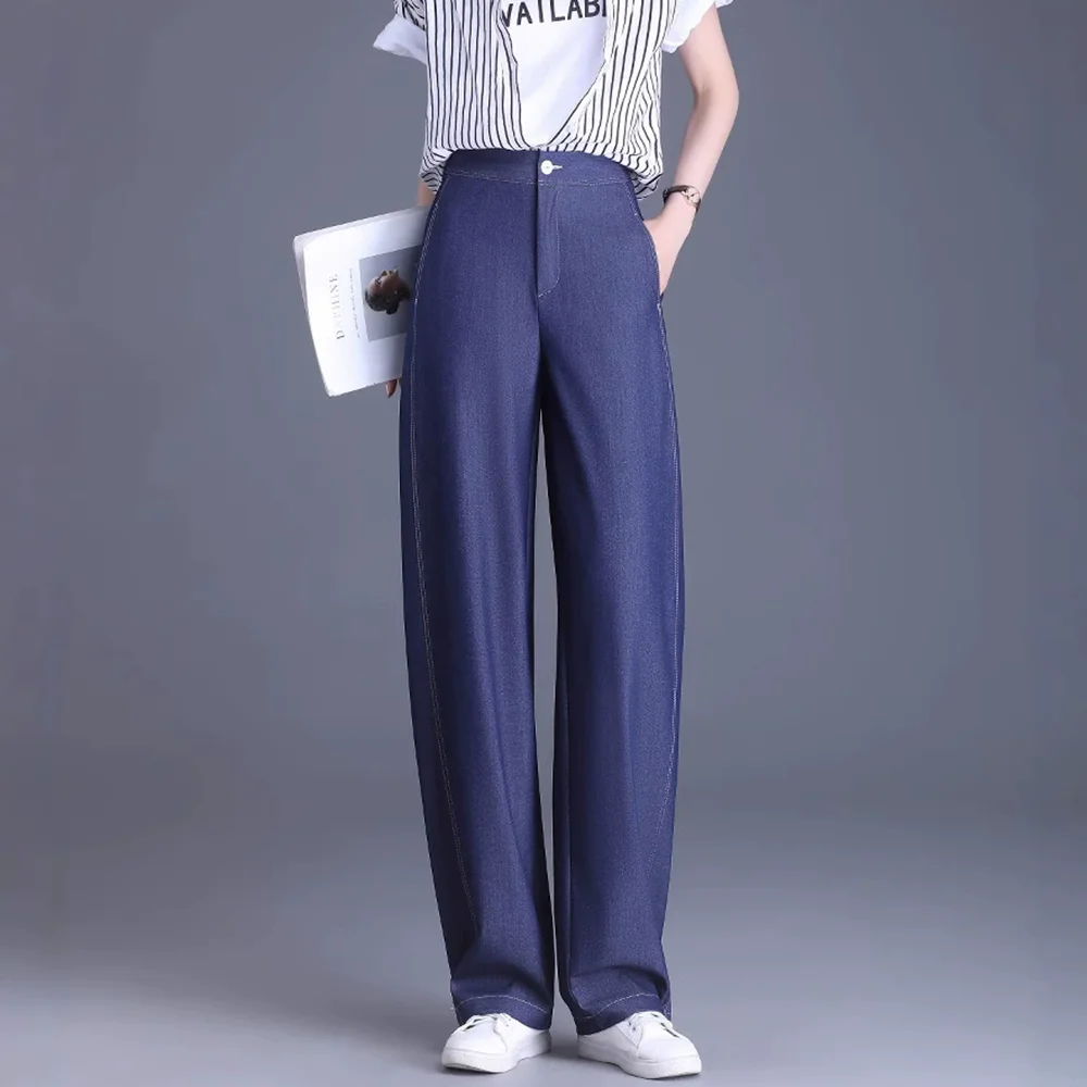 

2025 new L To 4XL high waist oversize jeans women fashion wide leg thin denim jeans soft breathable for spring summer