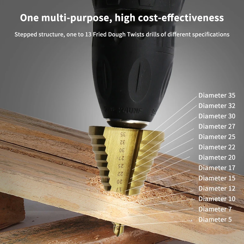 1 Buah Mata Bor Langkah Baja Kecepatan Tinggi HSS Batang Bulat/Heksagonal 5-35Mm untuk Alat untuk Membesarkan Lubang Industri Pengeboran Kayu & Logam S